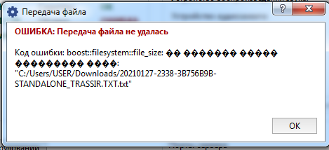 Ошибка: Передача файла не удалась  Код ошибки: boosy::filesystem::file_size
